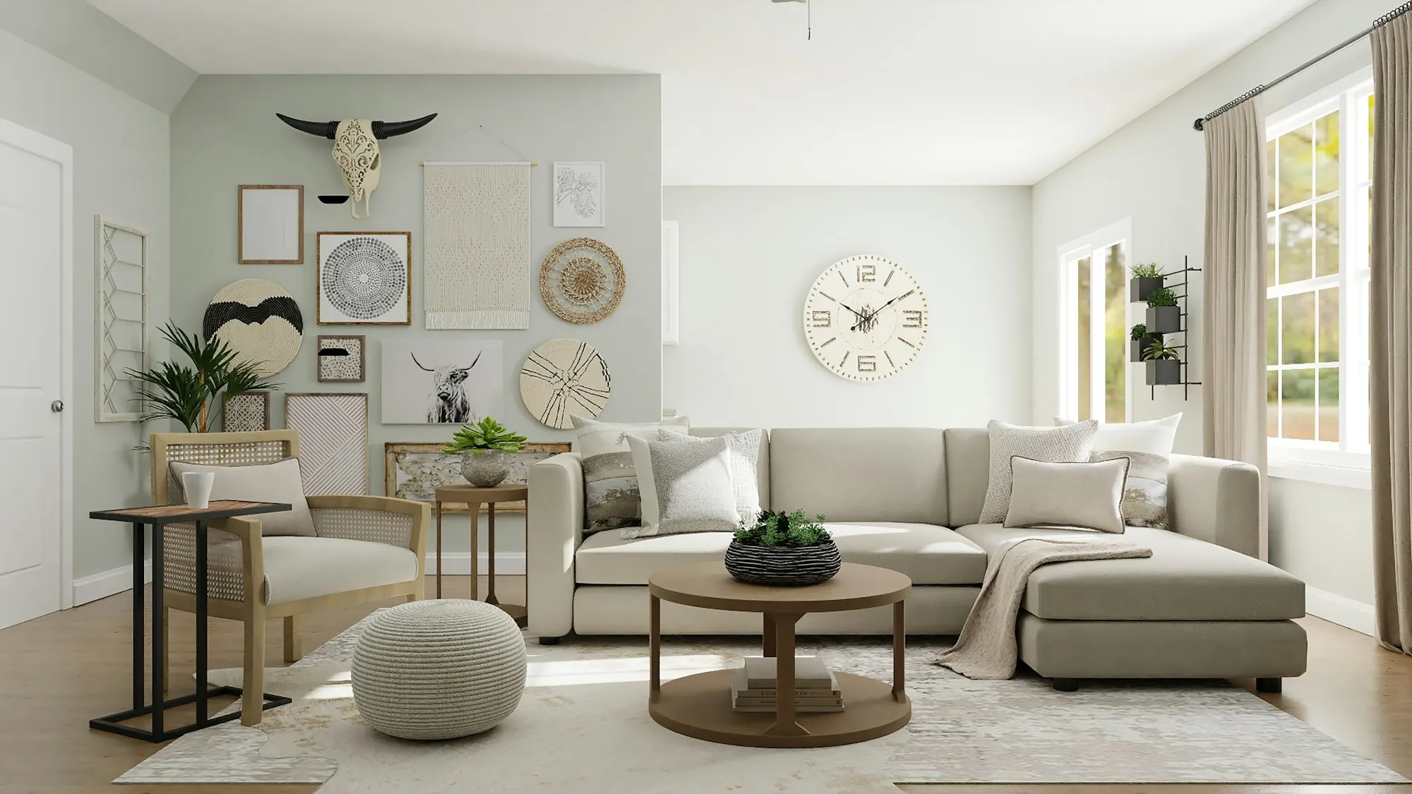 Renovated living space with finished walls and flooring